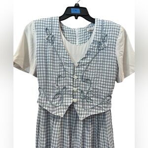 Vintage Allison-Che Blue White Gingham Dress Size 10 Shoulder Pads